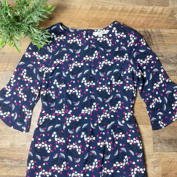 Boden Sheath Dress midi length Floral Design bell sleeve crew neck - Picture 2 of 14